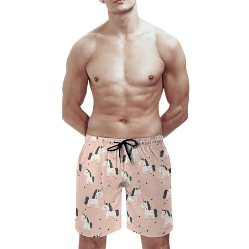 Hawaiian Shorts for Men - Comfy Cute Cartoon Horse Print Mens Swim Trunks Bathing Suits with Mesh Lining3