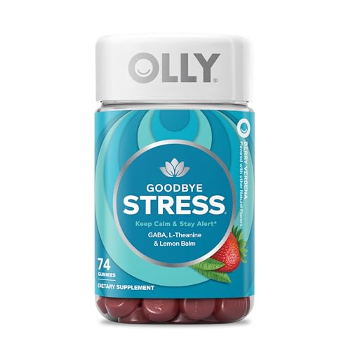 OLLY Goodbye Stress Gummy, GABA, L-Theanine, Lemon Balm, Stress Relief Supplement, Berry - 74 Count