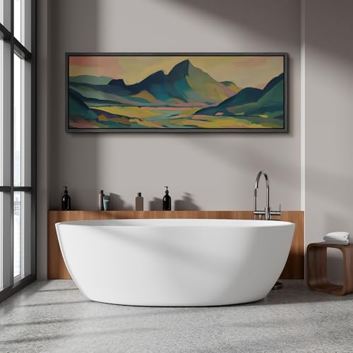 Image of MUDECOR Large Framed Canvas Print Wall Art Colorful Abstract Mountain Landscape Modern Antique Retro Ready to Hang Painting for Living Room Bedroom Multi-Sizes - 60 inchx20 inch