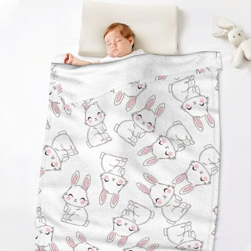 Image of Bunny Blanket 30 inchx40 inch - Ultra Soft Flannel Fleece Baby Blanket for Newborns Infants, Crib Blanket & Stroller Cover, Lightweight Swaddle Blanket for Boys Girls, Nursery Decor