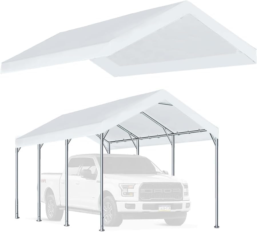 Rutile 10 x 20 Carport Replacement Cover, Heavy Duty Car Tarp Canopy Tent Replacement Top w/Ball Bungees Gray (Only Top Cover, Frame is not Included) (White, 10'x20')-image-43
