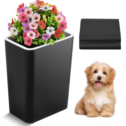 Image of Jingmore Dog Poop Trash Can Outside 3.96 Gal /15 L Plant Styled Dog Waste Trash Can with Lid 50 Waste Bags Outdoor Indoor Poop Container Slim Garbage Bin for Yard Garden Pet (Colorful Flower Black)