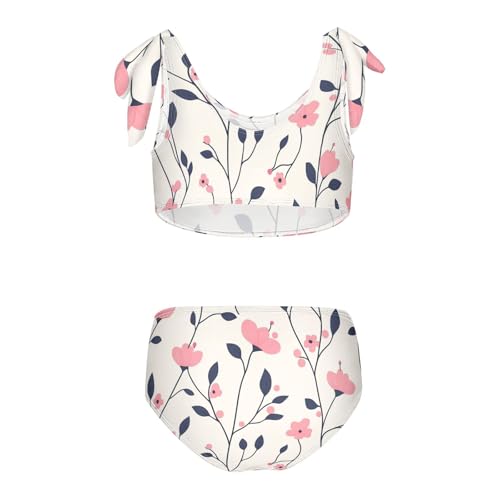 KLL Pink Floral Plant Small Fresh Background Girls' Two Piece Bikini Sets Beach Swimsuits Swimwear Adjustable Shoulder Strap2