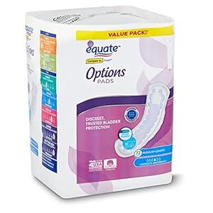 Assuranc Equate Options Women’s Moderate-Regular Incontinence Pads, 72 Count (Pack of 4 | Total of 288 Ct)