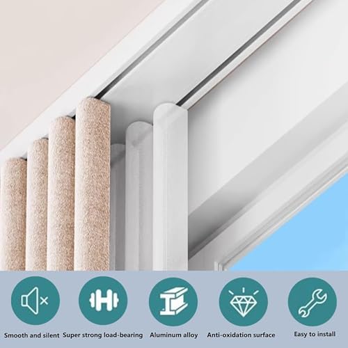 Heavy Duty Double Curtain Rail Track - Ceiling Mounted Aluminum Alloy Drape Track Set for Living Room, Bedroom, Hospital - Double Row Black Curtain Tracks
