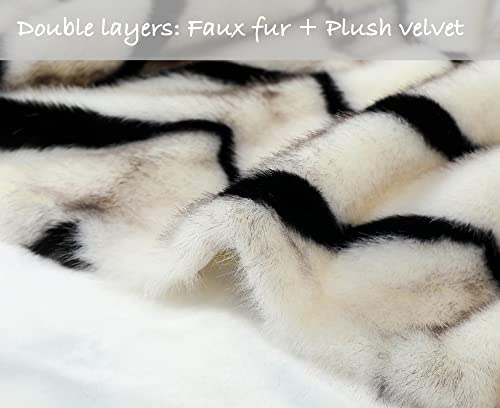 Inchgrass White Faux Fur Throw Blanket Shaggy Plush Elegant Blanket Zigzag Pattern Modern Design For Sofa Chair Couch Living Bedding (50"X60", White Zigzag) #TOP2