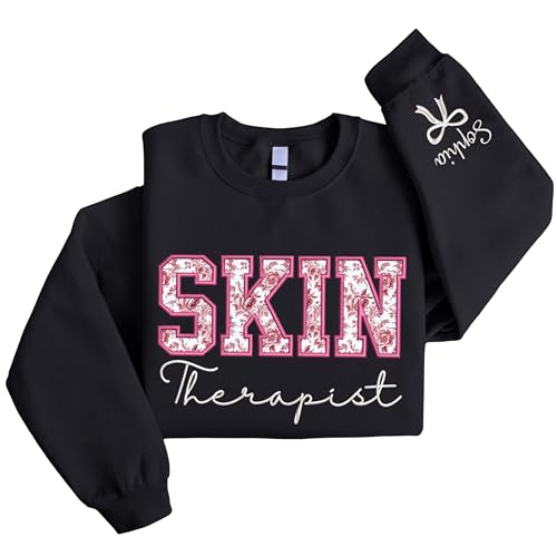 UrbanNEST Personalized Skin Therapist Sweatshirt – Custom Floral Applique Embroidered Crewneck – Esthetician Gift for Spa Specialist, Cosmetologist, Beauty Professional
