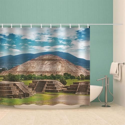 Rideau de douche polyester lavable avec anneaux pour salle de bain rétro - 4