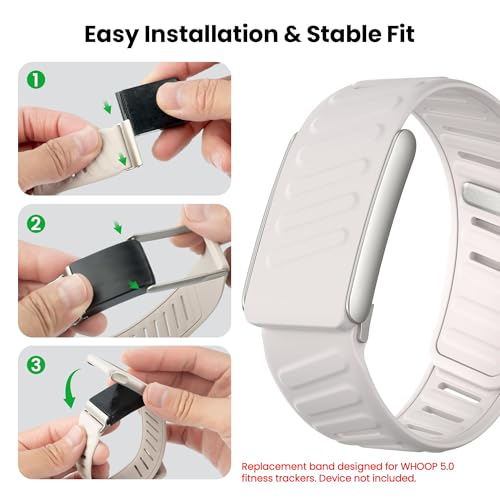 Image of VEMIGON Silicone Sport Band Compatible with Whoop 5.0 One /Peak, Life /MG, Breathable, Adjustable Waterproof Replacement Wristband Strap with Stainless Steel Frame Connector, NOT for Gen 4.0(Band only)