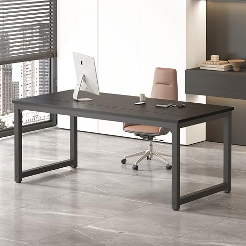 Image of NSdirect 70.9 inch Computer Desk,Large Home Office Desk Wide Workstation 1 inch Thicker Tabletop for Writing,Games and Home Work PC Desk Modern Finish Wood Board and Sturdy Steel Legs, Black