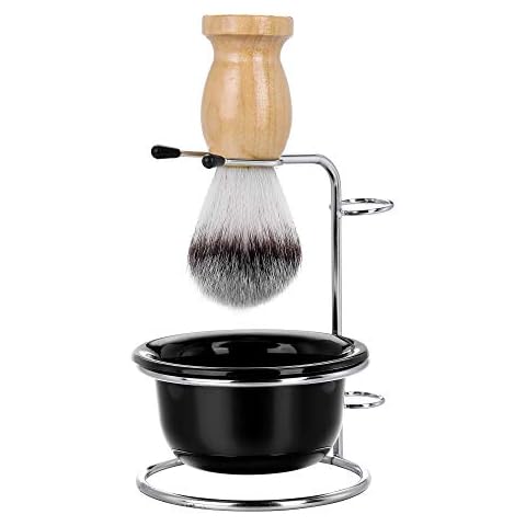 CCbeauty Shaving Brush Kit for Men, 4-in-1 Shaving Brush and Bowl Set, Stainless Steel Safty Razor Stand Holder, Traditional Wet Close Shaving Kit, Men Manual Shaving Cleaning Tool, Easy to Clean Cover