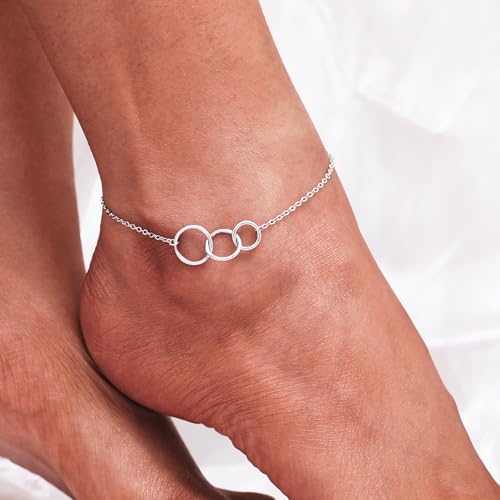 Image of CHIC & ARTSY 925 Sterling Silver Ankle Bracelets for Women, Adjustable Double Layer Chain Anklets, Minimalist Lightweight Foot Jewelry for Beach & Everyday Wear