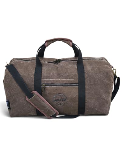 Image of The House of Tara Distressed Finish Heavy Cotton Canvas Oversize Duffle Bag | 53 litres | Travel Bags | for Men & Women | Detachable Broad Strap | Airline Carry-On Luggage (Acorn Brown) (Acorn Brown)