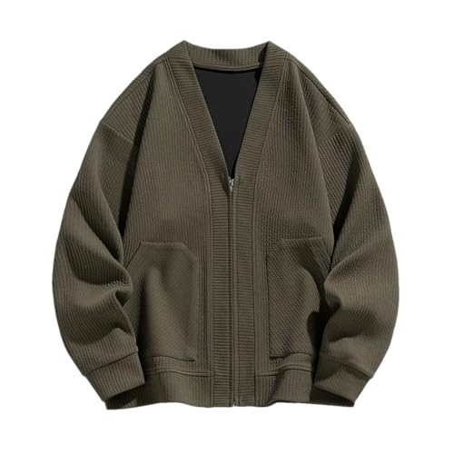 Men’S Side Zipper Half Height Loose Retro Style Turtleneck None Zipper Cardigan Sweater Long Sleeve Knitwear