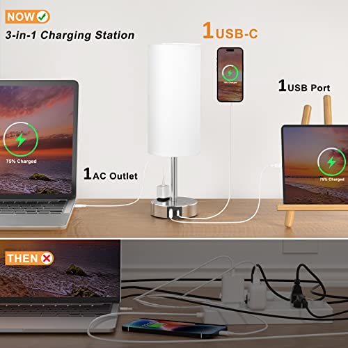 Touch Lamps For Bedrooms Set Of 2 Bedside - 3 Way Bedroom Lamps For Nightstand, Modern End Table Lamp With Usb C Ports Outlets, Two Dimmable Bed Side Lamps For Living Room, Night Stand Light Kid Guest #TOP2