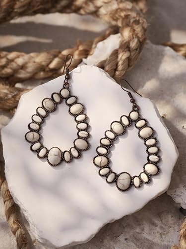 MINACHI Vintage Bohemian Created White Turquoise Dangle Drop Earrings, Boho Summer Jewelry Gift for Women2