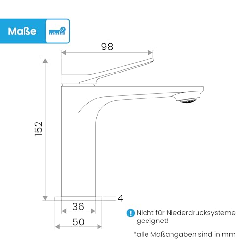 Bächlein Badarmatur Aldeya in modernem Design, Einhebelmischer mit langlebiger Keramikkartusche und Montage-Set, Bad Wasserhahn Edelstahl Gebürstet