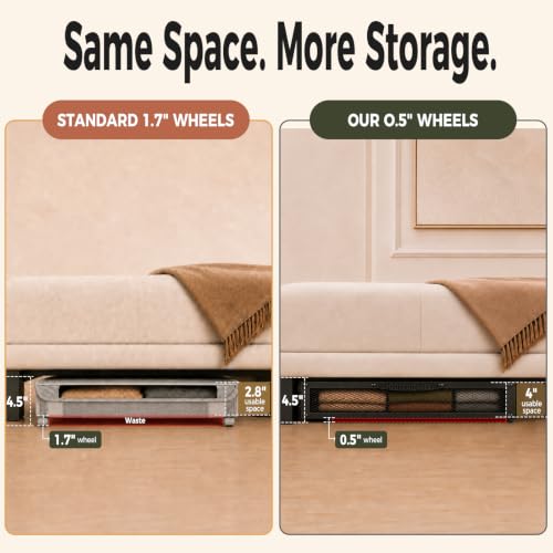 Image of Fokyfok 2 Pack Under Bed Storage with Wheels 4.5 inch Height | Metal Frame,Lid,Rolling Slim Under Bed Drawers for Shoes,Clothes and Toys,Shallow Underbed Storage,Under Couch Storage,Black