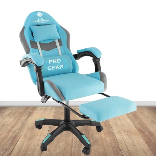 Image of Casa Copenhagen Designed in Denmark,High-Back Fabric Gaming Ergonomic Chair with Advanced Mechanism & Electric Back Massager, Luxurious Memory Foam Seating & Multi Function Arm-Rest - Blue & Grey