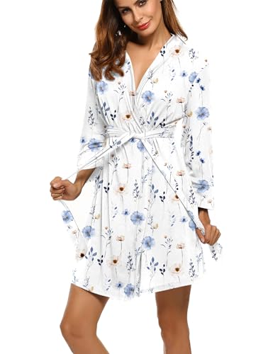 Image of HOTOUCH Womens Robe Lightweight Short Knit Bathrobe Soft Ladies Sleepwear with Pockets