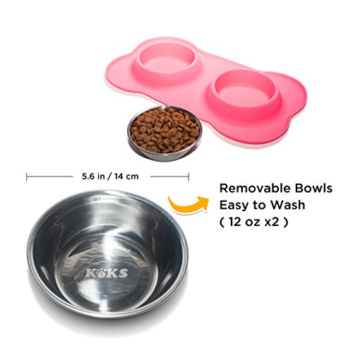 image for KEKS Dog Bowls Set of 2 Stainless Steel Bowls with Non-Skid & No Spill