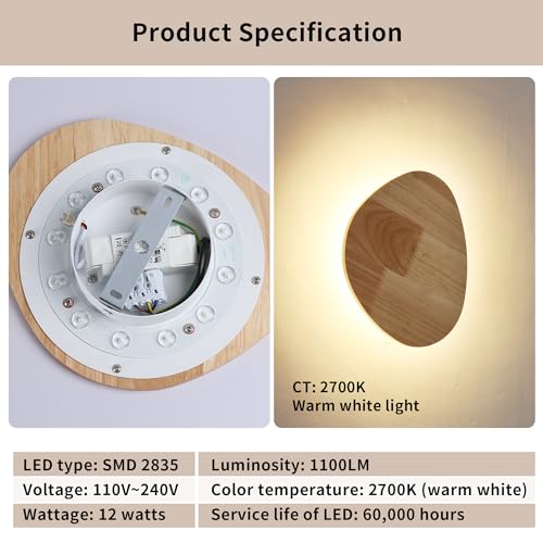 Image of Modern Minimalist Plug in Wall Sconces, 9.4'' Plug-in Or Cordless Wood Backlight LED Wall Lamp, 12W, 1100LM Warm White Brightness Wall Light Fixtures for Bedroom, Living Room Wall Decor