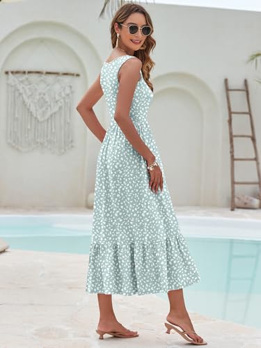 Image of AUSELILY Womens Summer Maxi Dress Casual Sleeveless V Neck Floral Dresses | A line shape with practical side pockets, Vacation dress for resort walks, Pair with low heels and simple jewelry