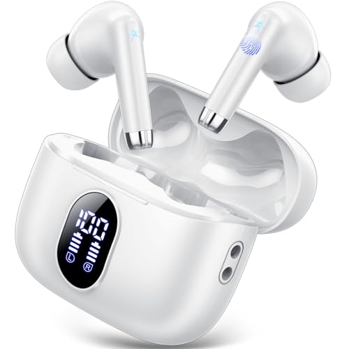 Nuevo Auriculares Bluetooth, QXQ Auriculares Inalambricos Bluetooth 5.4 HiFi Estéreo con 4 ENC Mic, 40H Cascos Inalambricos Bluetooth con Pantalla, Audifonos Inalambricos para Android iOS, Blanco Puro