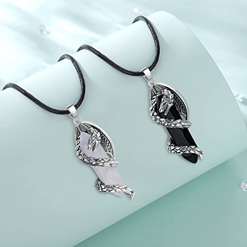 Vito Dragon Necklace for Women Men, Hexagonal Prism Obsidian/Rose Quartz/Lapis Lazuli/Amethyst/Turquoise Healing Crystal Energy Amulet Protection Jewelry Gift, 20"+2"3