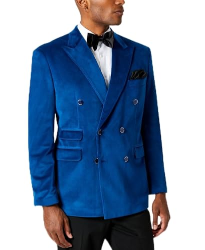 Mens Classic fit Double Breasted Velvet Sport Coat Blazer 42 S Ice Blue