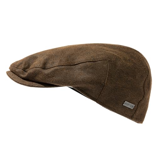 TOP-EX Mens Newsboy Duckbill Cap - Gatsby Irish Flat Hat Faux Leather, Winter Golf Driving Cabbie Pageboy Style, Ivy Paperboy Man Cap, Brown X-Large XL XXL Extra Large Big Head Oversize