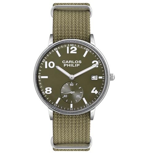 Image of Carlos Philip Men's Minimalist Analog Watch - Classic Dial with Date Display, Nylon Strap, Quartz Movement, Casual Everyday Style Watch for Men