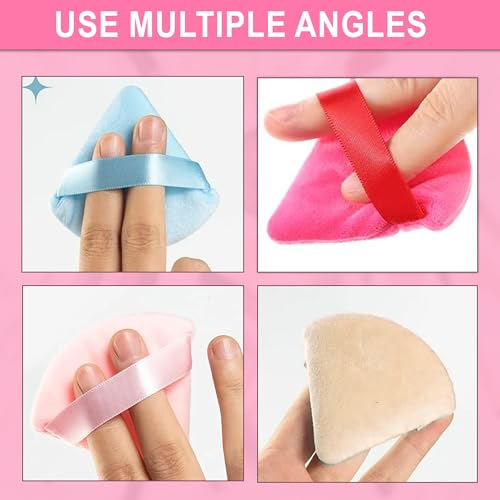 Image of GLUN Ultrasoft Triangle Shape Velour Powder Puffs, Pack of 4 Multicolour, Apply for Daily Makeup Such as Foundation, Cream, Blush Sponge For Wet & Dry Makeup
