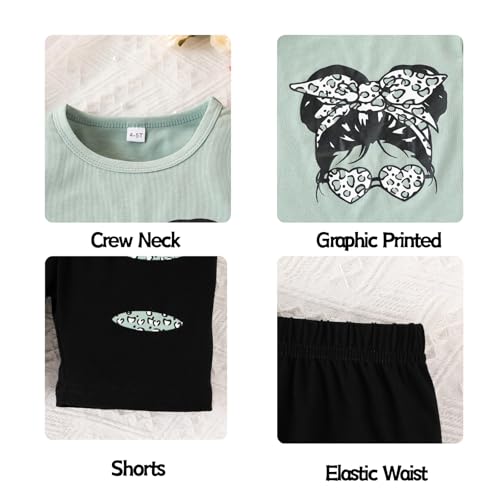 Image of OLMRJKD Kid Toddler Girl Clothes Summer Short Sleeve Figure Graphic Tee Shirt + Shorts Summer Outfits Set