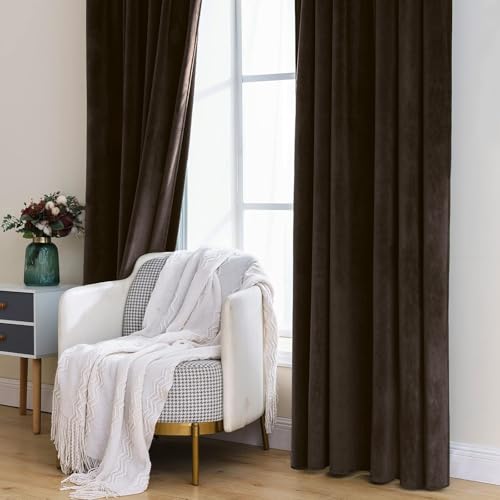 Image of MIULEE Velvet Curtains 52x90 inches Chocolate Brown Blackout Curtains | Luxury, Bedroom Living Room, Thermal Insulated, Super Soft Window Drapes, Rod Pocket & Back Tab, 2 Panels