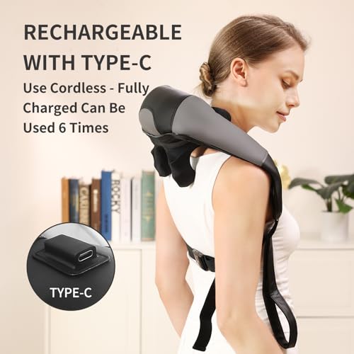 Image of Neck Shoulder Back Massager with Heat, Width Adjustable Cordless Shiatsu Heated Massager for Pain Relief Deep Tissue, Brushless Motor 6D Kneading Massage Gifts for Women Men Mom Dad Birthday Christmas