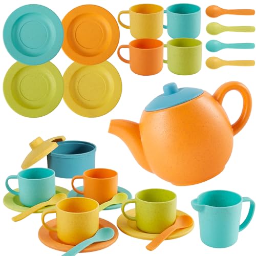 kimonca Teeservice Set Kinder Outdoor Puppengeschirr Plastik Kinderküche Tee Set Kindergeschirr Geschenk Spielküche Zubehör Geschenk für Kinder