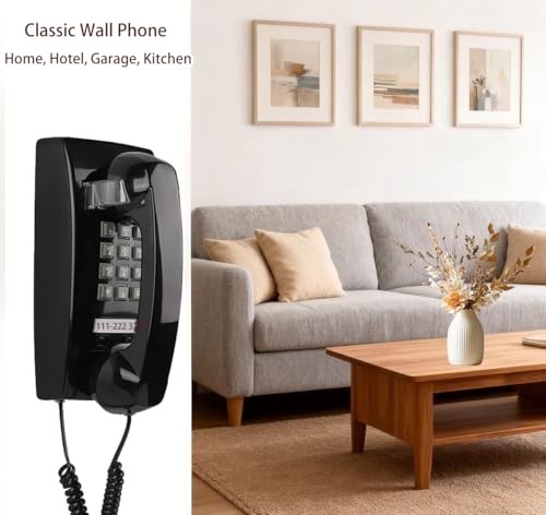 TangYeah Retro Wall Phone Ringer On/Off, Updated 2544 Telephone Classic Design,Vintage Wall Mounted Telephone with Metal Base, Old Wall Phones for landline, Backup Emergency Phone for Home (Black)