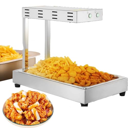 1000W Chauffe-frites professionnel en inox avec lampe chauffante, plateau égouttoir et bac à frites – Maintien au chaud croquant idéal pour restaurants,...