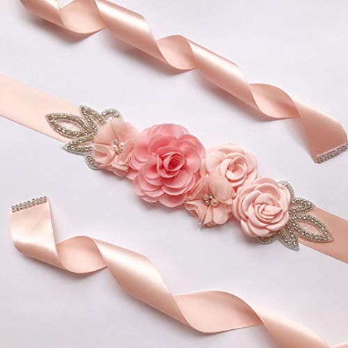 Women's Flower Sash Belts Pearls Rhinestones Wedding Bridal Belt Evening Dress Accessory2