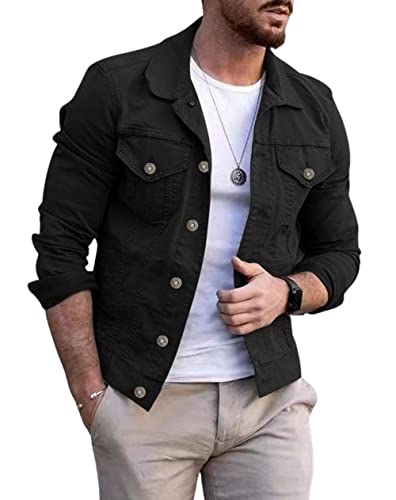 CHARTOU Men's Denim Jacket Casual Regular Fit Button Down Long Sleeve Jean Trucker Jacket
