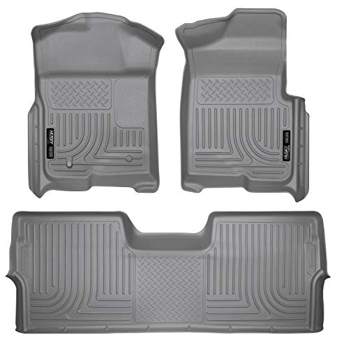 Husky Liners | Weatherbeater Series | Front & 2nd Seat Floor Liners (Footwell Coverage) - Grey | 98332 | Fits 2009-2014 Ford F-150 SuperCrew Cab w/o Manual Transfer Case Shifter 3 Pcs