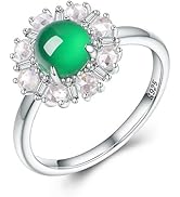 AMINKINA 14K Gold over S925 Natural High Ice Jadeite Ring, Starlight Trail Simple Agate Ring, Lun...