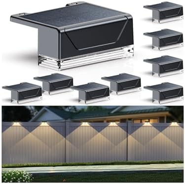 Solar Fence Lights Outdoor - 3000/4000/6000K 3 Mode, IP65 Waterproof Fence Lights Solar Powered, Dusk to Dawn Solar Light for Outside, Backyard/Step/Patio/Deck/Stair Railings and Wall (8 Pack)