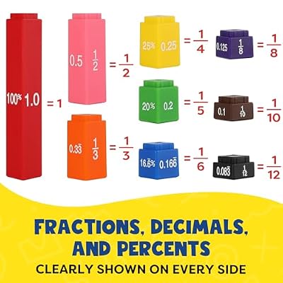 Aizweb Interlocking Fraction Manipulatives Cubes-Fraction Tiles Blocks,Equivalency Percent Decimals Cubes,Math Games Activity for Elementary Kids,Fraction Learning Tools Homeschool Classroom Supplies