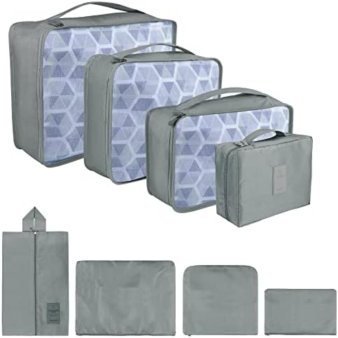 Coolzon Packing Cubes for Travel Suitcases Organiser Bags, Shoe Laundry Bag Pouch for Backpack Clothes Underwear, Set of 8 (Blue Flower)