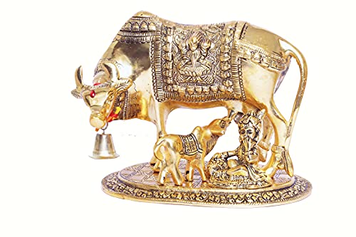 Image of KridayKraft Kamdhenu Cow,Calf with Bal Gopal Krishna Metal Statue for Good Luck,Feng Shui As Table Top Figurine,Vastu,Religious Gau MATA Idol Home,Office&Table