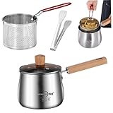 Olla freidora Mini freidora de acero inoxidable de 2, 5 l con cesta, tapa, pinzas y mango antiescaldado japonés para el hogar, patatas fritas tempura, patatas fritas, pescado y pollo