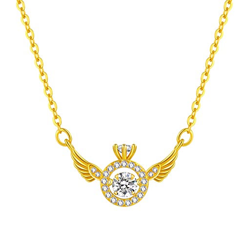 Wskfly Angel Wing Necklace, 18K Gold Plated Cubic Zirconia Pendant Necklaces, 14K Gold Plated Cubic Zirconia Hoop Earrings For Women #TOP1
