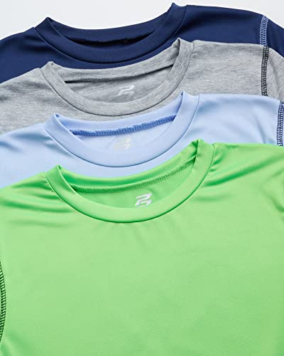 Pro Athlete Boys' Athletic T-Shirt - 4 Pack Active Performance Dry-Fit Sports Tee (8-16), Size 8, Heather Grey/Light Blue/Lime/Navy #TOP2